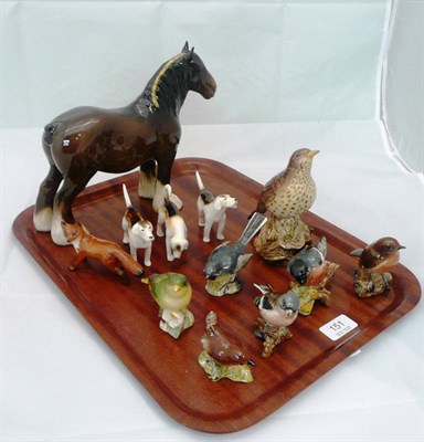 Lot 151 - A Beswick thrush, three foxhounds, a fox, six birds and a shire mare (12)
