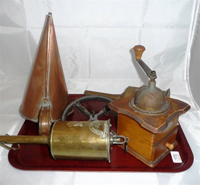 Lot 172 - A brass bottle jack, another, an ale muller and coffee grinder