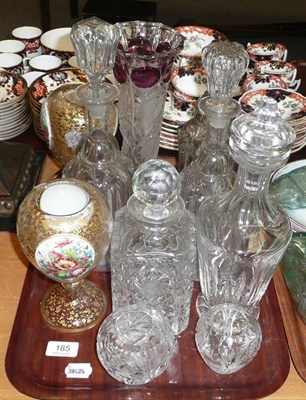Lot 185 - Two cut glass decanters, a cut glass bowl and a quantity of glass