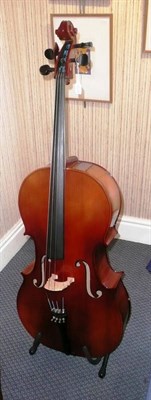 Lot 192 - A Boosey & Hawkes 'Excelsior' violoncello, with printed label, 755mm one piece back, together...