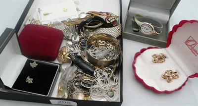 Lot 205 - A small quantity of costume jewellery including fancy earrings stamped 925, a silver mesh bracelet