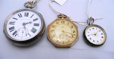 Lot 207 - A gentlemans Rolex plated pocket watch in a plated case, a gentlemans silver cased pocket watch and