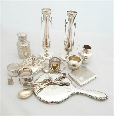 Lot 221 - A silver cased scent bottle, enamel and silver, spoon and fork, other small silver etc
