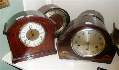 Lot 250 - An Art Deco mantel clock, an Edwardian mantel clock and two others