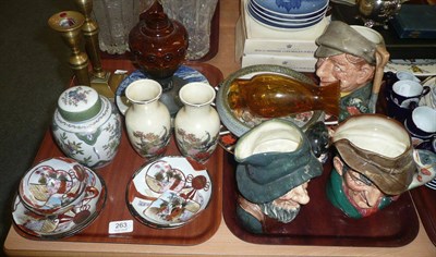 Lot 263 - Various china including Crown Derby Imari plate, three Doulton character jugs, glass vase with...