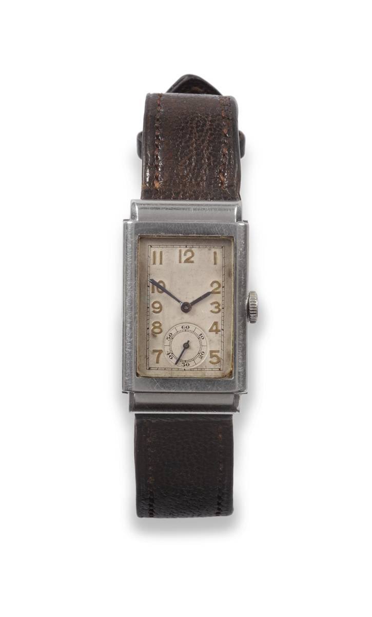 Lot 150 - A Stainless Steel Rectangular Wristwatch, signed Rolex, ref: 2386, circa 1930, 15-jewel lever...