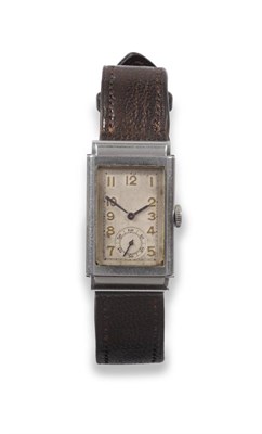 Lot 150 - A Stainless Steel Rectangular Wristwatch, signed Rolex, ref: 2386, circa 1930, 15-jewel lever...