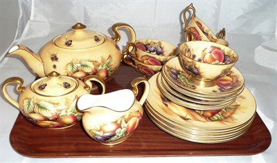 Lot 299 - Aynsley 'Gold Orchard' pattern six piece tea set, teapot, sugar basin and cream jug