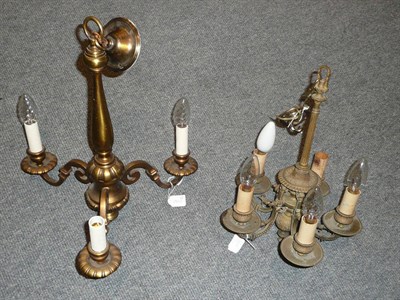 Lot 305 - A French style five branch chandelier and a three branch example