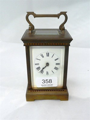 Lot 358 - French brass carriage clock (broken back panel)