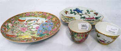 Lot 360 - A Chinese Canton plate, two cups and a plate