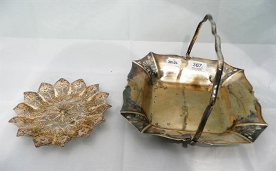 Lot 367 - Plated fruit basket and a white metal filigree dish