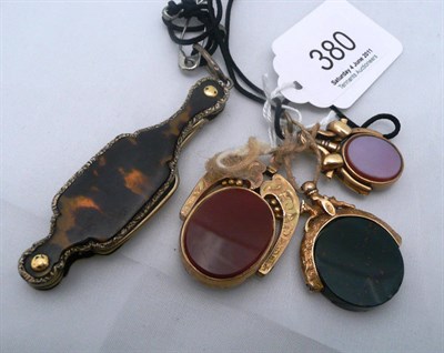 Lot 380 - Three seal fobs and tortoiseshell lorgnette