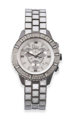 Lot 160 - A Stainless Steel and Diamond Set Calendar Chronograph Wristwatch, signed Dior, model: Dior...