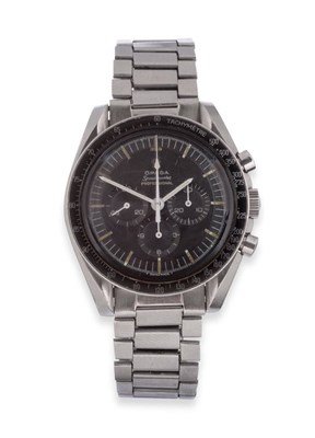 Lot 161 - A Stainless Steel Chronograph Wristwatch, signed Omega, model: Pre-Moon Landing Speedmaster...