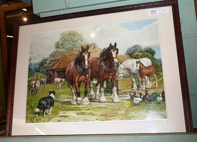 Lot 411 - A colour print by the Alderson sisters - farmyard scene