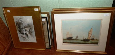 Lot 413 - T.L. Rowbotham framed watercolour, Robert Morden map, George Allen framed seascape and pair of...