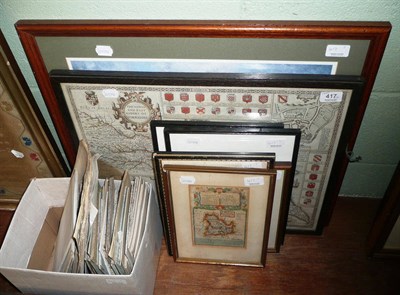 Lot 417 - Quantity of maps, framed prints including John Speed map