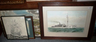 Lot 422 - Five pictures including a marine watercolour