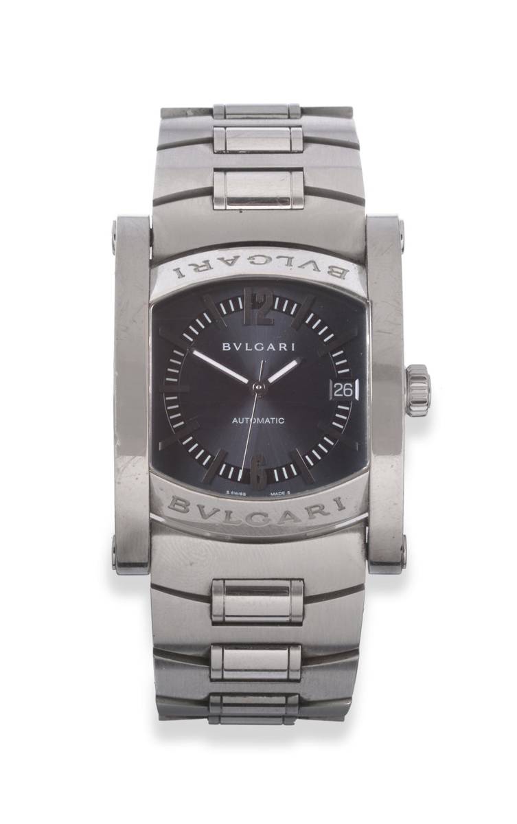 Lot 163 - A Stainless Steel Automatic Calendar Centre Seconds Wristwatch, signed Bulgari, model: Assioma,...