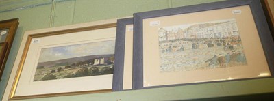 Lot 428 - Alan Thorpe 'Bolton Castle together with two further pictures, Dougie Anderson 'Market Day Leyburn'