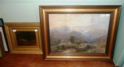 Lot 437 - Charles Hawksworth, mountainous landscape scene, watercolour, signed also P Langlois, Terrior...