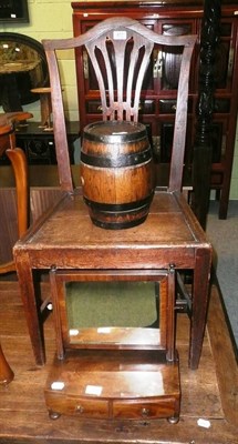 Lot 477 - An oak single chair, a toilet mirror and a small barrel