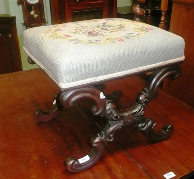 Lot 483 - A Victorian cross frame stool with tapestry seat