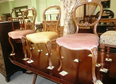 Lot 485 - A folding cake stand, a Victorian stool and a set of three balloon back chairs