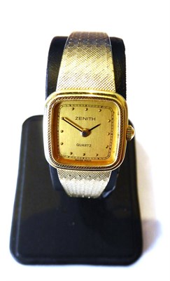 Lot 169 - A 14ct Gold Lady's Wristwatch, signed Zenith, circa 1985, quartz movement, gilt dial with dot...