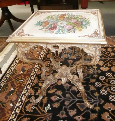 Lot 495 - Victorian gilt and gesso centre table with floral beadwork insert