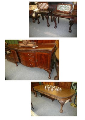 Lot 500 - Mahogany dining suite comprising extending dining table with three leaves, sideboard, seven...