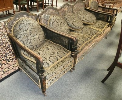 Lot 521 - Early 20th century chinosserie three piece bergere suite (from Gilling Castle)