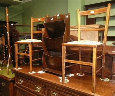 Lot 542 - A mahogany towel rail, a pair of Edwardian bedroom chairs, an oak magazine rack and a bentwood...