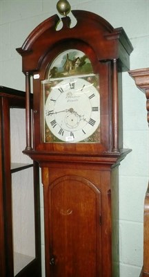 Lot 570 - Oak longcase clock with painted dial, signed R. Thwaites, Barnard Castle