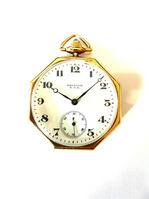 Lot 177 - An Open Faced Keyless Pocket Watch, signed Waltham, circa 1920, lever movement signed Waltham...