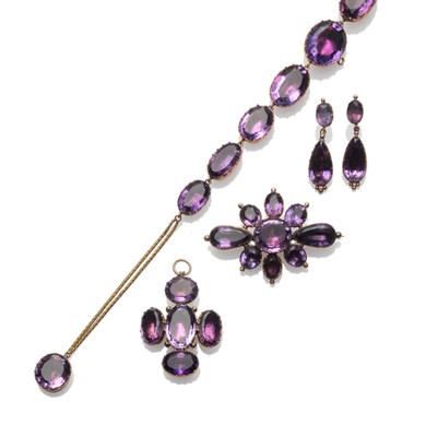 Lot 183 - A Suite of Amethyst Jewellery, circa 1840, comprising a necklace set with graduated foil backed...