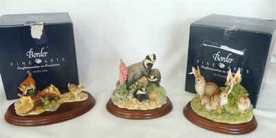 Lot 1014 - Border Fine Arts "Outfoxed", model No. FT02, also "Badger Family" model No. BO221 and "Rabbit...