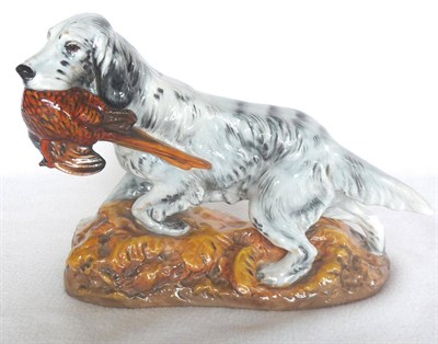 Lot 1045 - Royal Doulton "English Setter with Pheasant", model No. 1028, HN2529, grey with black markings,...