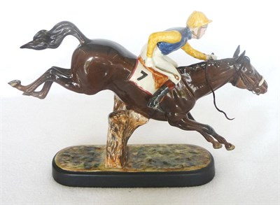 Lot 1066 - Beswick "Steeplechaser", model No. 2505 (jumping), issued 1975 - 1981, dark brown horse with jockey