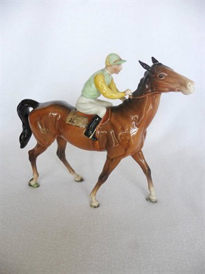 Lot 1074 - Beswick "Racehorse and Jockey (walking racehorse)", model No. 1037, colourway No. 2, brown...