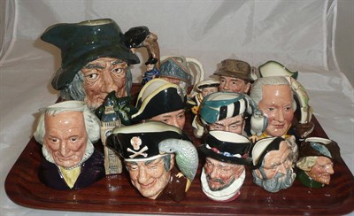 Lot 1 - A collection of eleven Royal Doulton small character jugs, a large character jug and a Toby...