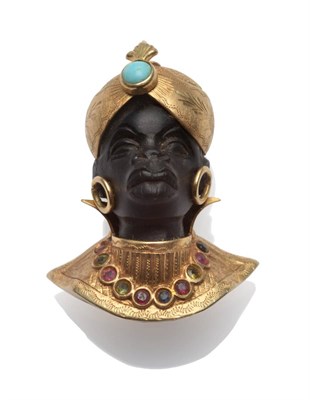 Lot 196 - A Blackamoor Brooch, with a necklace of red and green gemstones, and a turban set with a turquoise