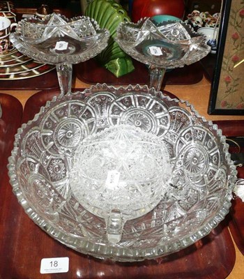 Lot 18 - A pair of comports, a pair of dishes and a large glass bowl