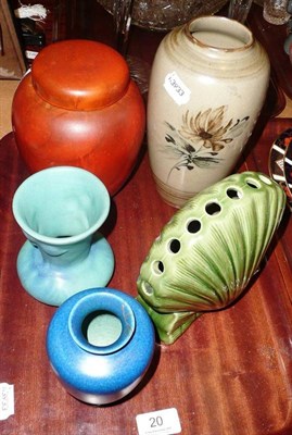 Lot 20 - Van Briggle vase, a Royal Lancastrian vase and three other vases