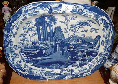 Lot 36 - A late 19th century blue and white pearlware transfer printed meat plate decorated with...