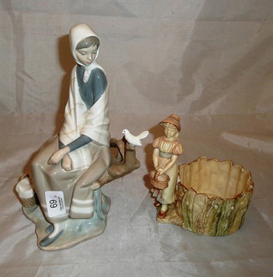 Lot 69 - Royal Worcester 'Kate Greenaway' figural posy vase and a Lladro figure