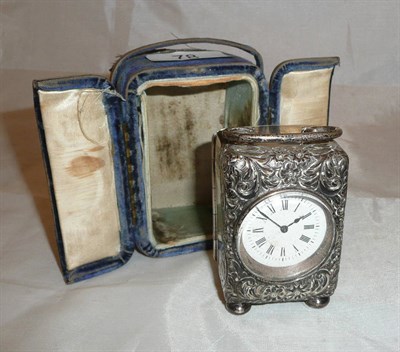 Lot 78 - Late Victorian silver cased carriage timepiece in carrying case, London 1896