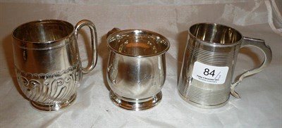 Lot 84 - A George II silver Christening mug reeded cylindrical form, London 1808 and two other silver...