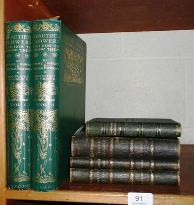 Lot 91 - Three leather bound Dickens books, Shakespeare birthday book and two volumes 'Beautiful Flowers'